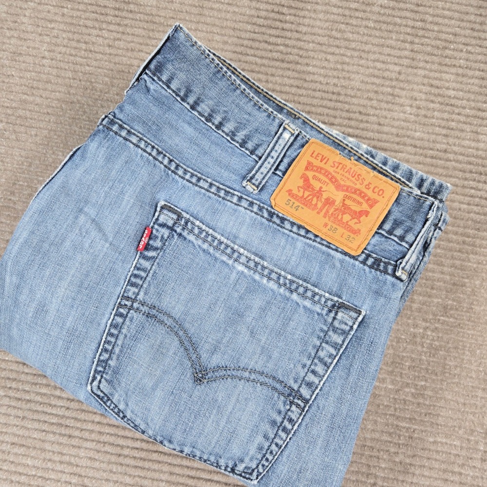 Levi's Men 38x32 Light Wash 514‎ Straight Fit Denim Jeans
